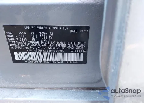 2017 Subaru Legacy 2.5I Premium z USA, uszkodzony, nr VIN 4S3BNAC65H3062200